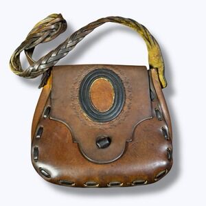 Vintage Rustic Leather Saddle Bag Purse Boho Braided Hippie Western Handmade